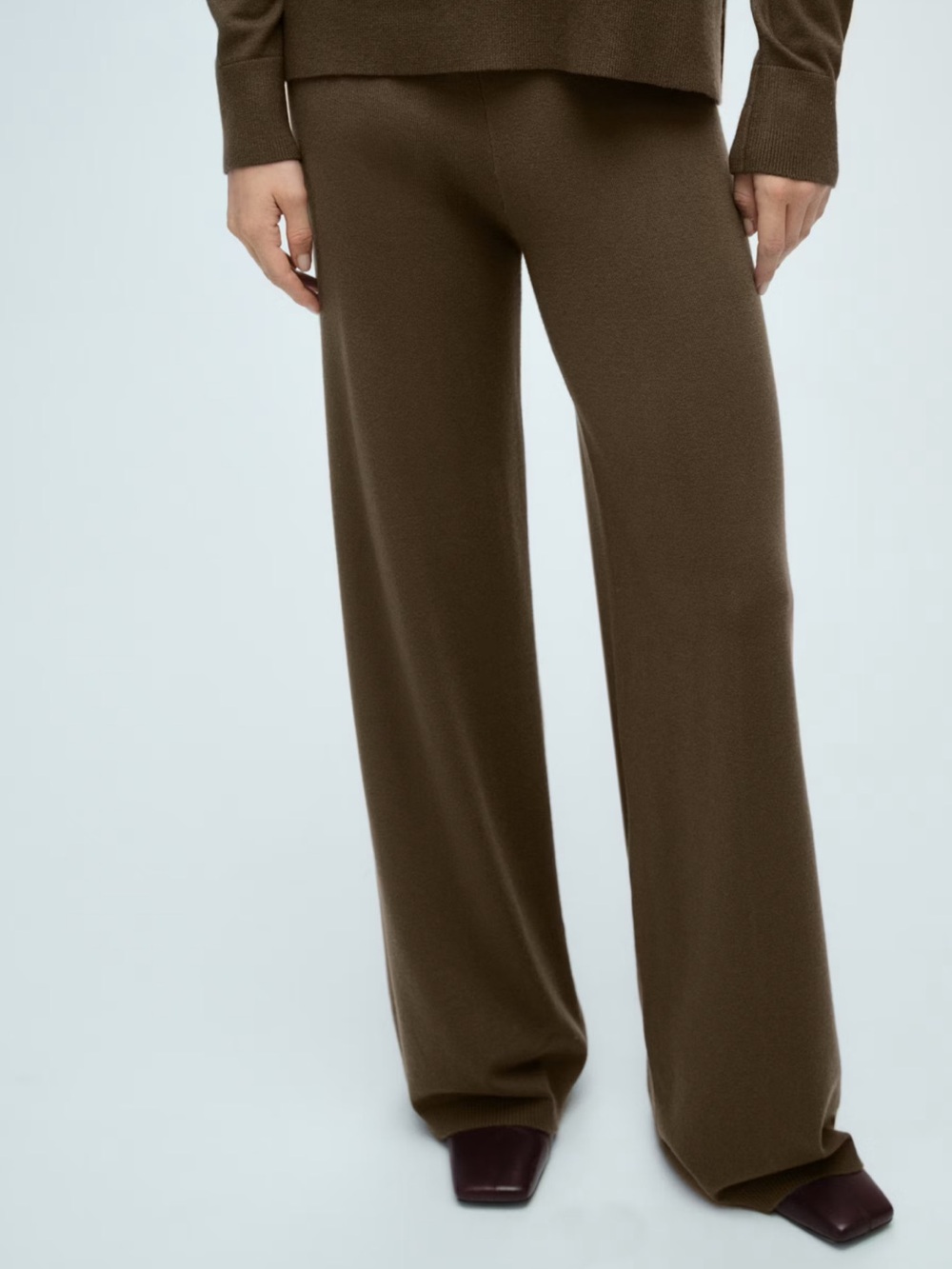 NWT MANGO FINE KNIT WIDE LEG ELASTIC TROUSERS KHAKI